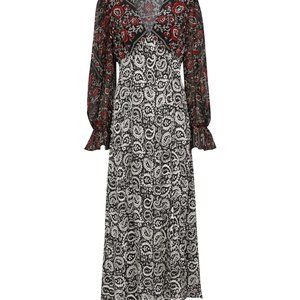 RIXO Aoife Scarf-Mix Paisley Printed Silk Midi Dress Multicolor Women's Size XL